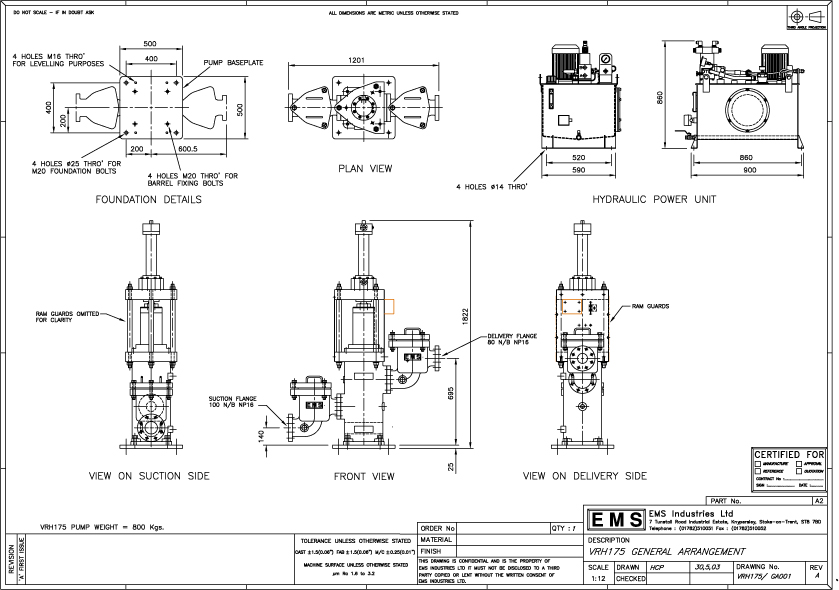 Hydraulic Ram Pump: EMS Ram Pump model VRH175